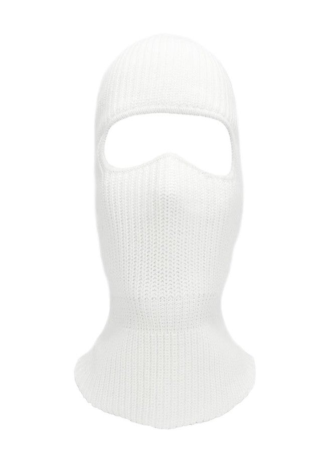 Fullsheild 1 Hole Ski Mask Winter Knitted Balaclava Unisex Warm Full Face Mask Wool Knit Balaclava Beanie for Men Women Sports Outdoor White One Size - Image 1
